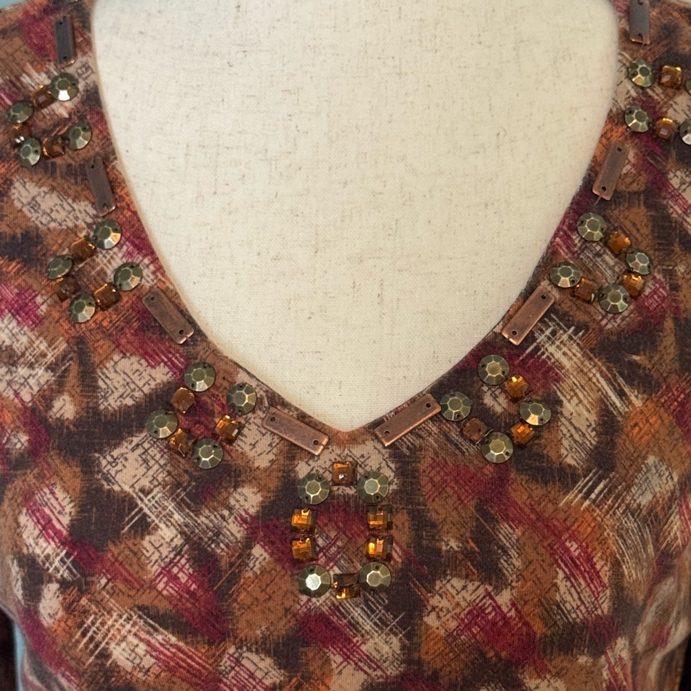 Ruby Rd. Multicolor Embellished V-Neck Blouse - Picture 2 of 5